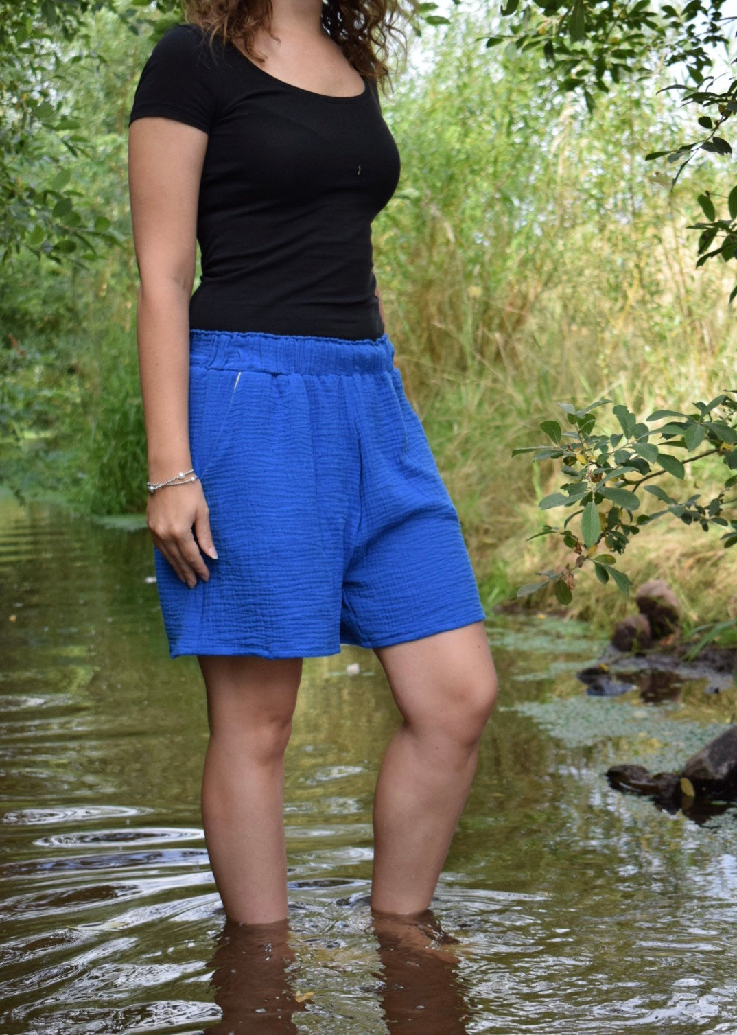 Musselin*Shorts THEA kobalt