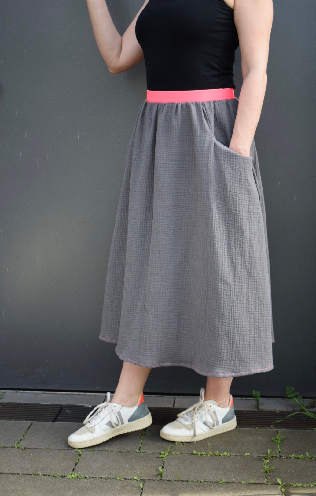 Musselin Midirock HEDDA | Bio & handmade grau-neon