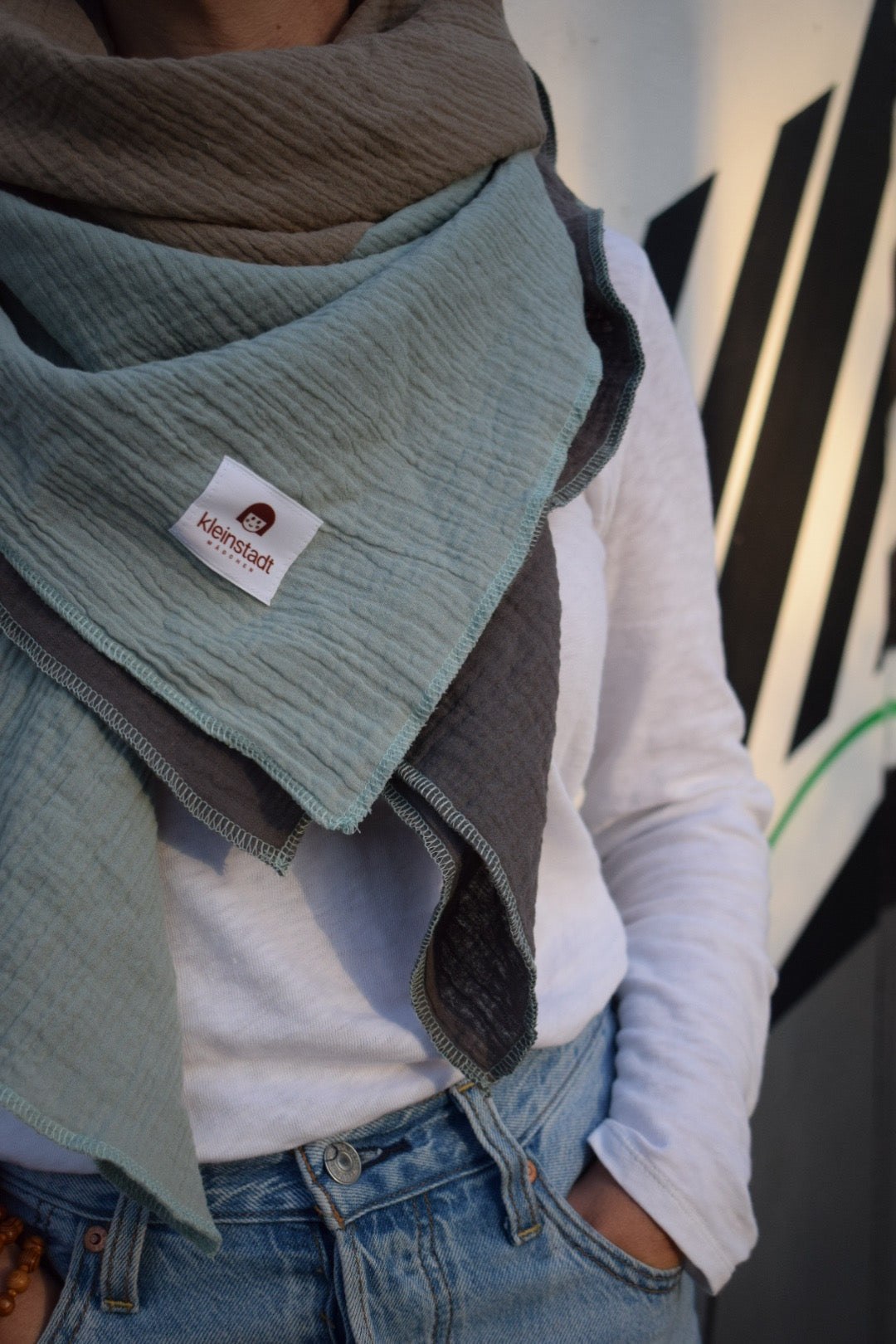 MusselinSchal MARTHA 3-farbig salbei | taupe | grau