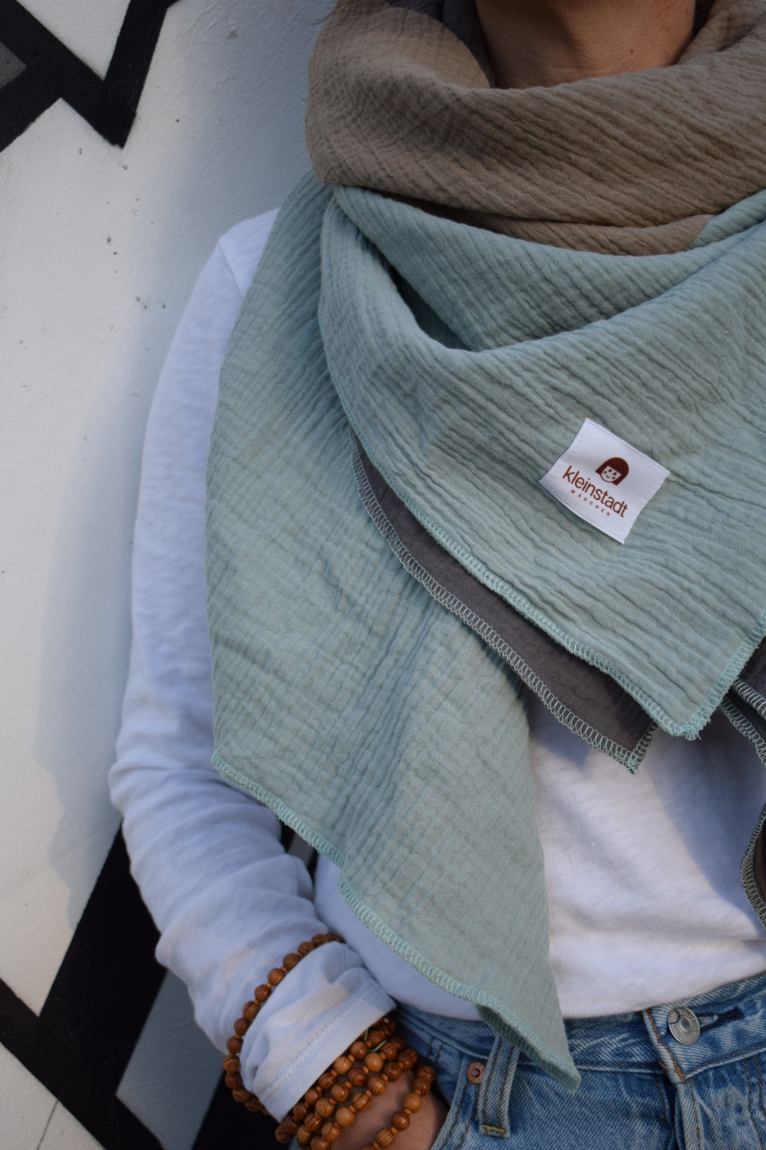 MusselinSchal MARTHA 3-farbig salbei | taupe | grau