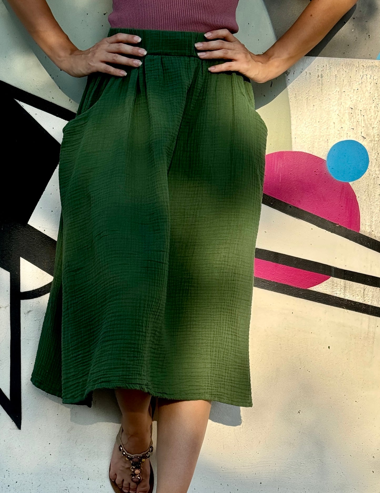 Musselin Midirock HEDDA | Bio & handmade | waldgrün