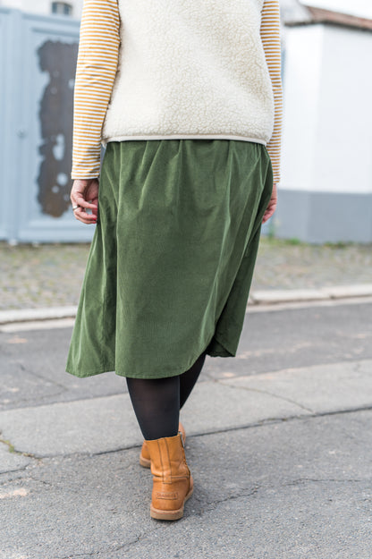 Rock HEDDA | Feincord Edition | Midi, clean & everyday wow | waldgrün