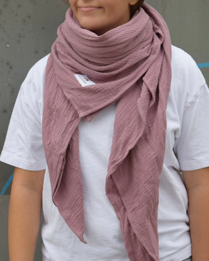 Musselinschal Mauve aus Bio-Baumwolle. Kein Basic. Ein Statement.